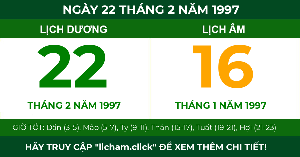lịch âm ngày 22 tháng 2 năm 1997