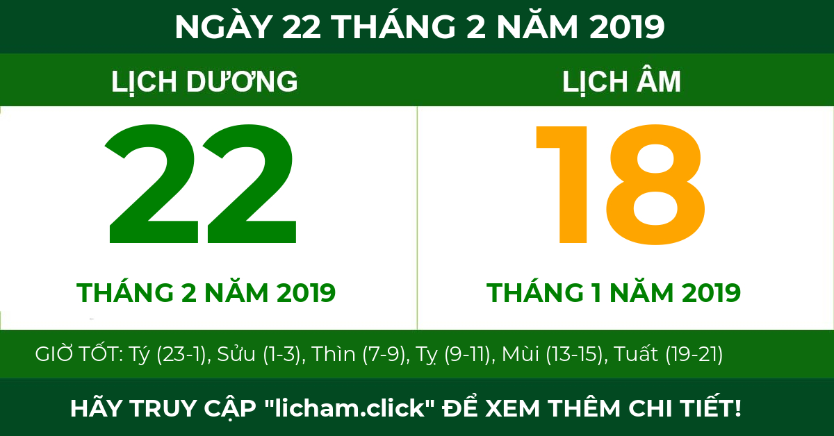 lịch âm ngày 22 tháng 2 năm 2019