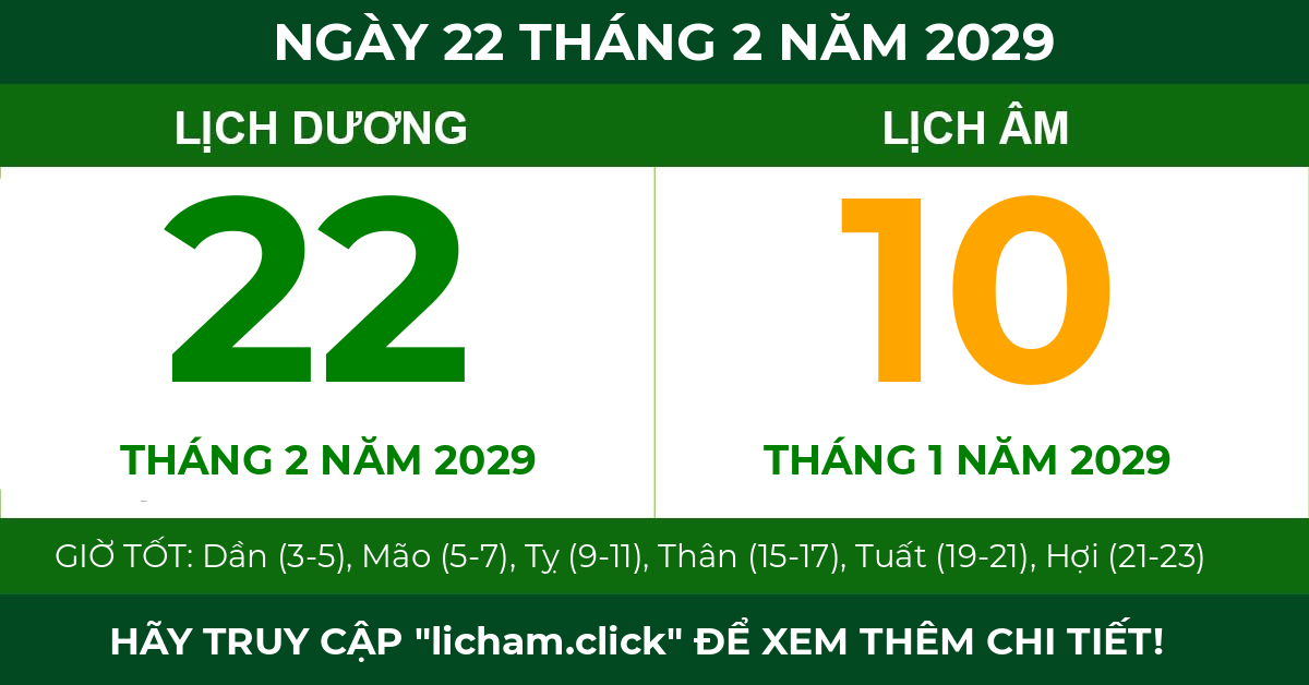 lịch âm ngày 22 tháng 2 năm 2029