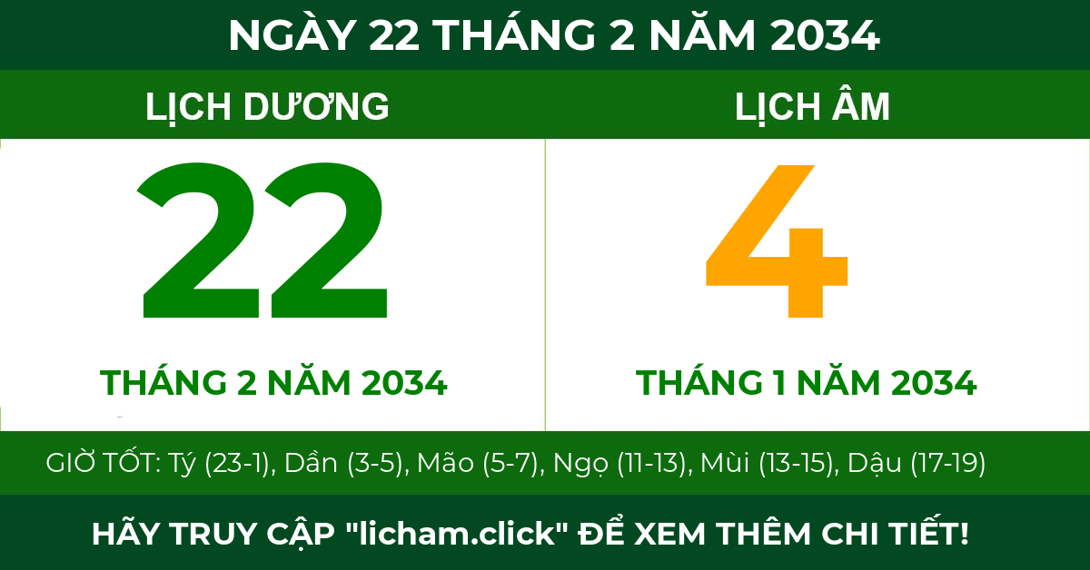 lịch âm ngày 22 tháng 2 năm 2034