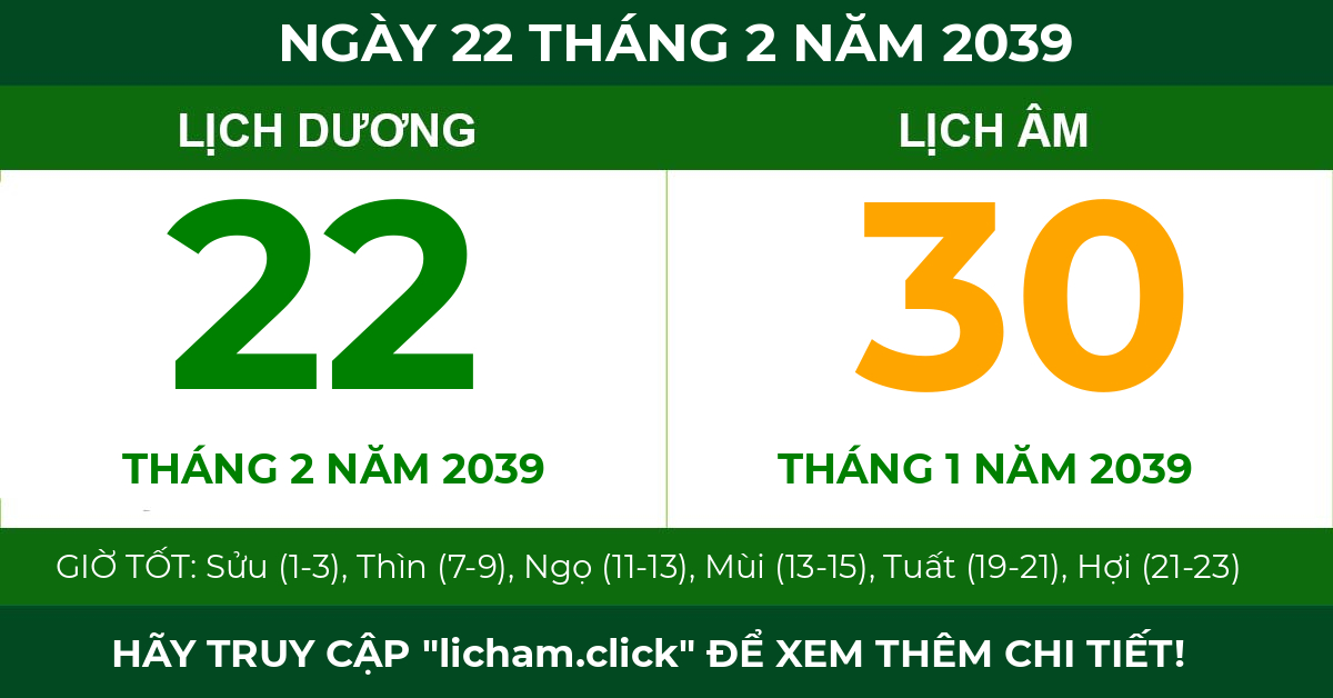 lịch âm ngày 22 tháng 2 năm 2039