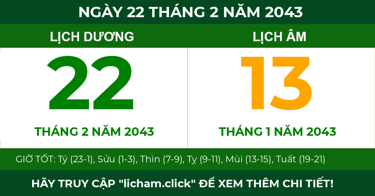 lịch âm ngày 22 tháng 2 năm 2043