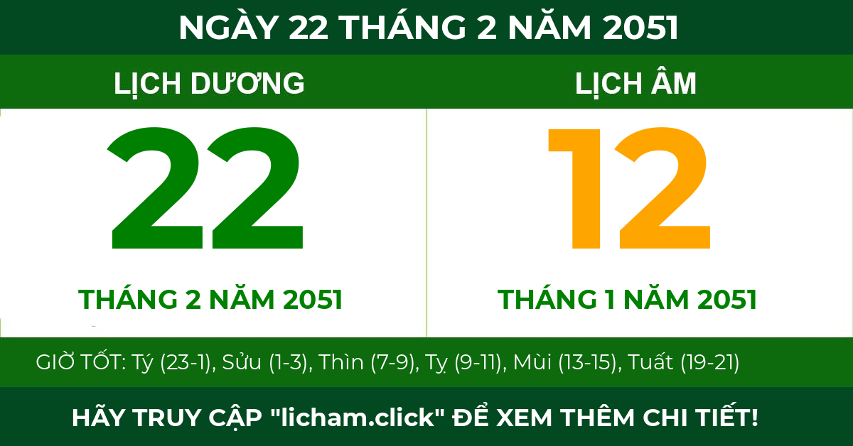 lịch âm ngày 22 tháng 2 năm 2051