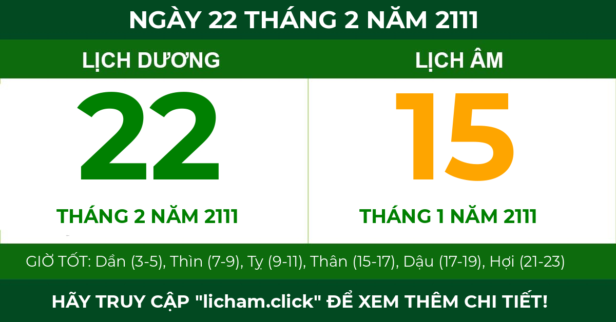 lịch âm ngày 22 tháng 2 năm 2111