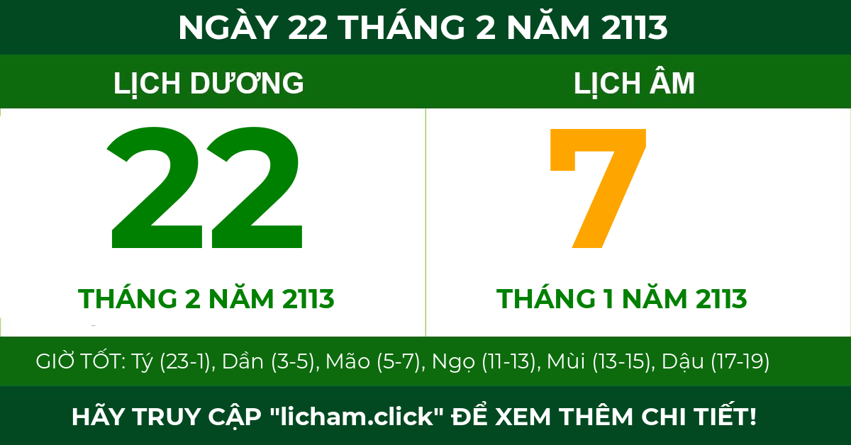 lịch âm ngày 22 tháng 2 năm 2113