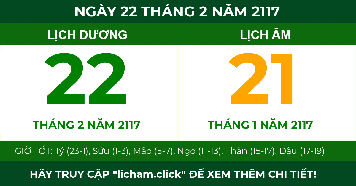 lịch âm ngày 22 tháng 2 năm 2117