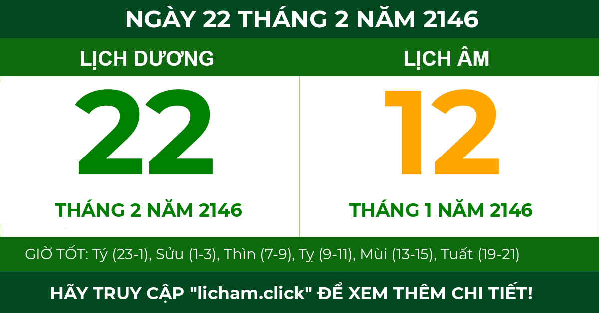 lịch âm ngày 22 tháng 2 năm 2146