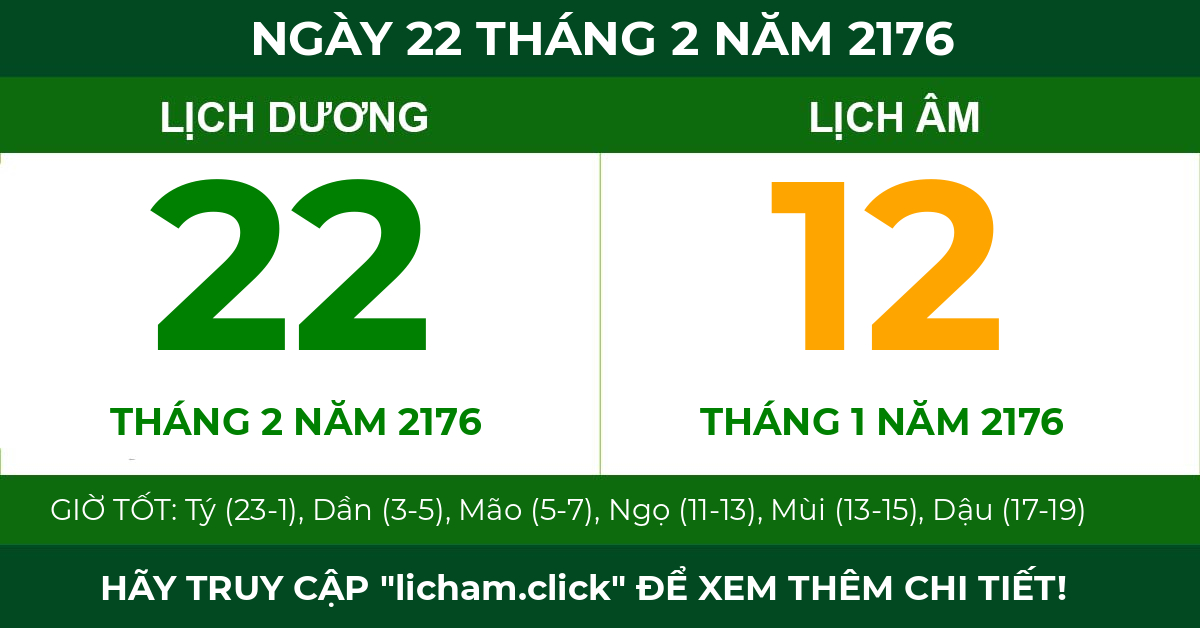 lịch âm ngày 22 tháng 2 năm 2176