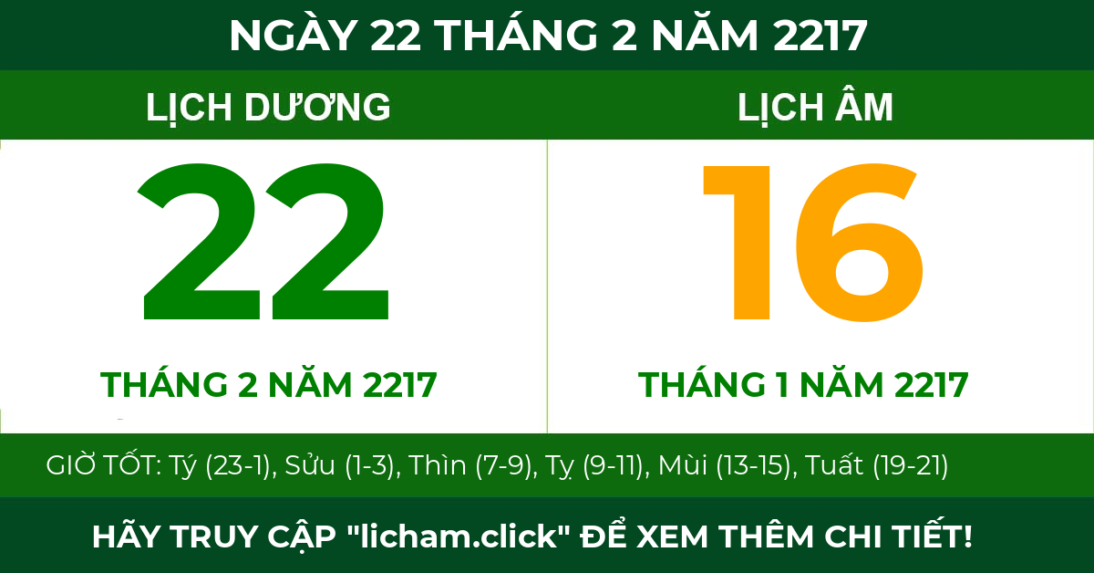 lịch âm ngày 22 tháng 2 năm 2217