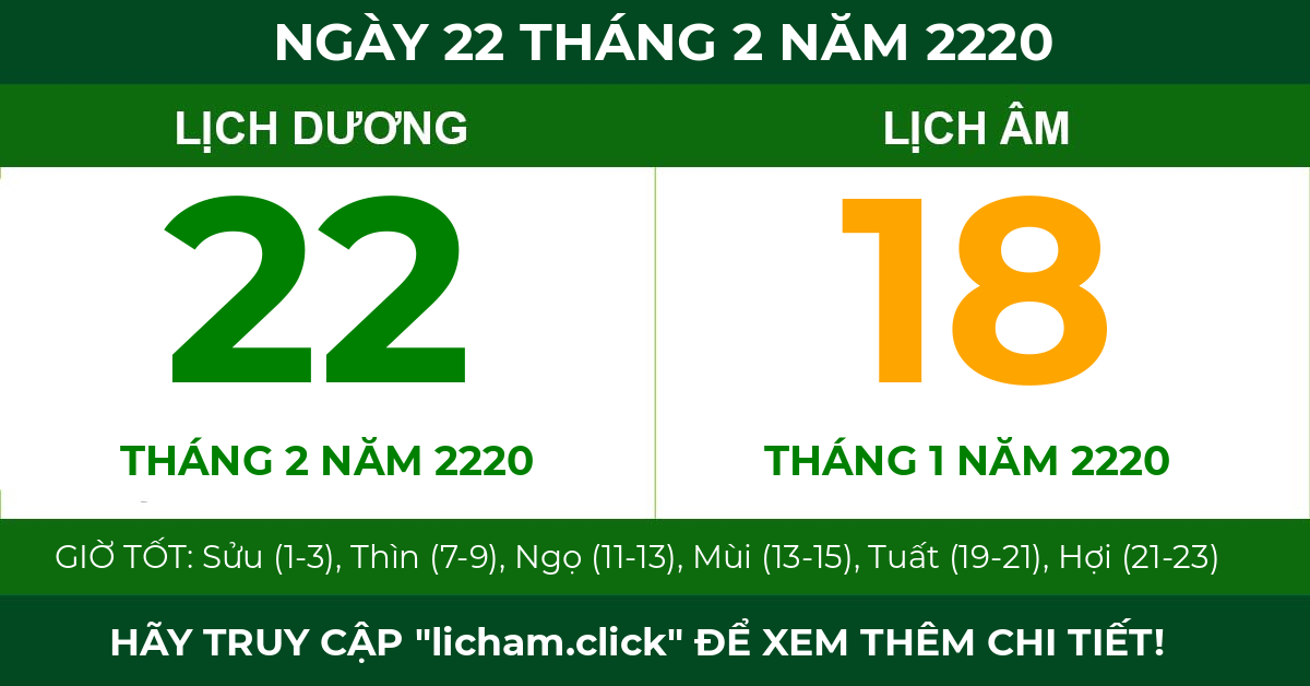 lịch âm ngày 22 tháng 2 năm 2220