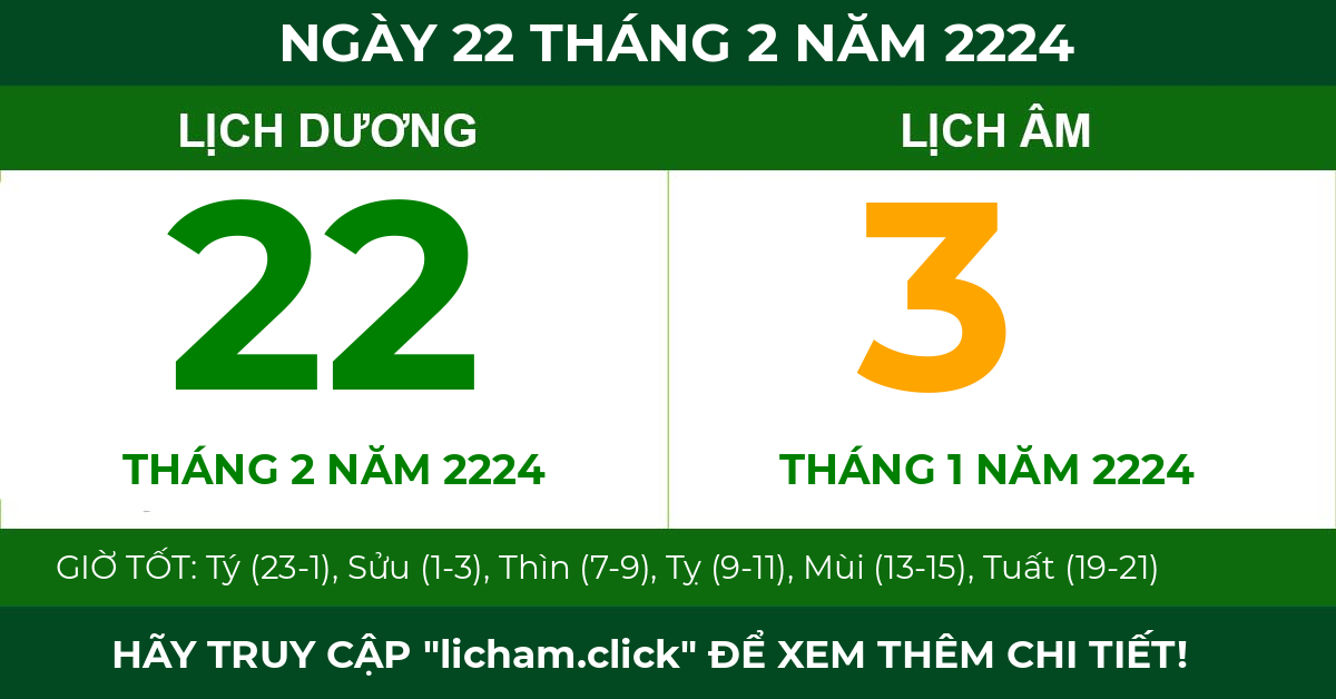 lịch âm ngày 22 tháng 2 năm 2224
