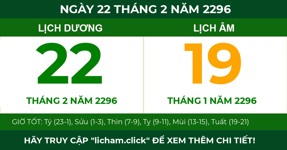 lịch âm ngày 22 tháng 2 năm 2296