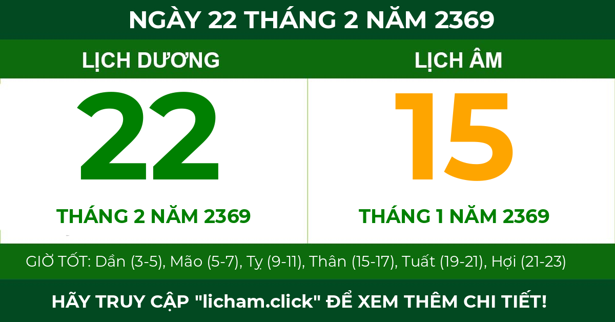 lịch âm ngày 22 tháng 2 năm 2369