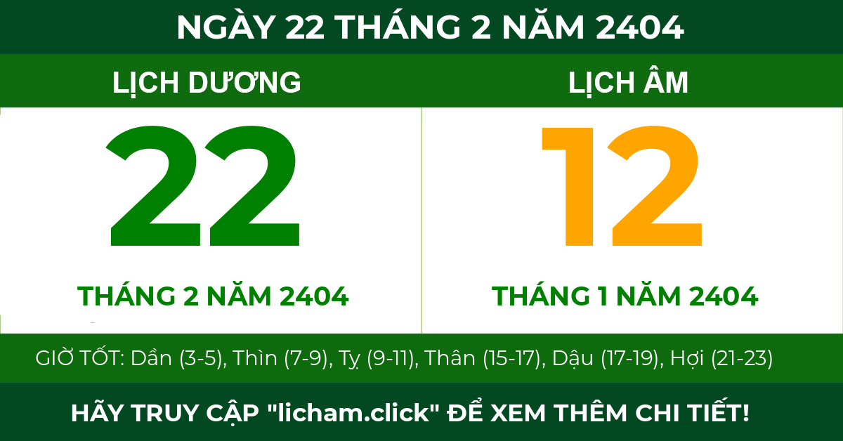 lịch âm ngày 22 tháng 2 năm 2404