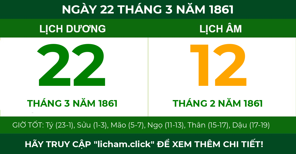 lịch âm ngày 22 tháng 3 năm 1861