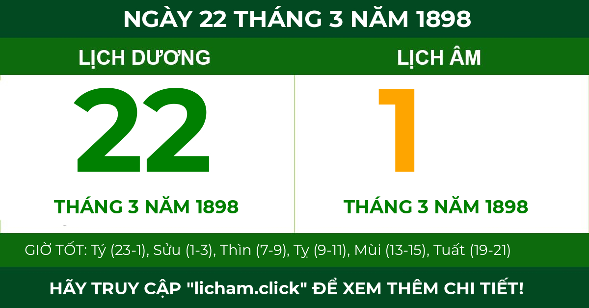 lịch âm ngày 22 tháng 3 năm 1898