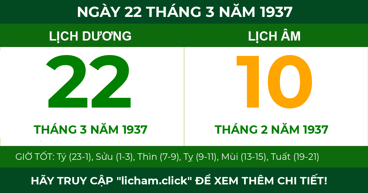 lịch âm ngày 22 tháng 3 năm 1937