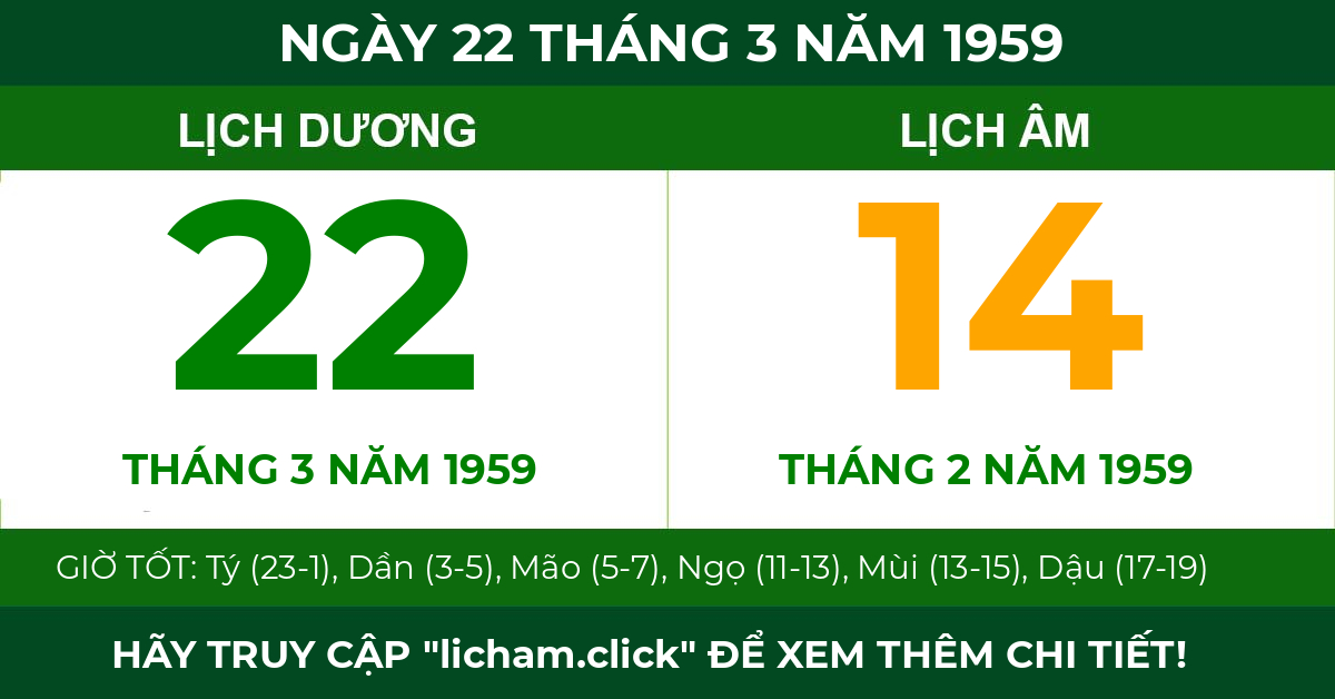 lịch âm ngày 22 tháng 3 năm 1959