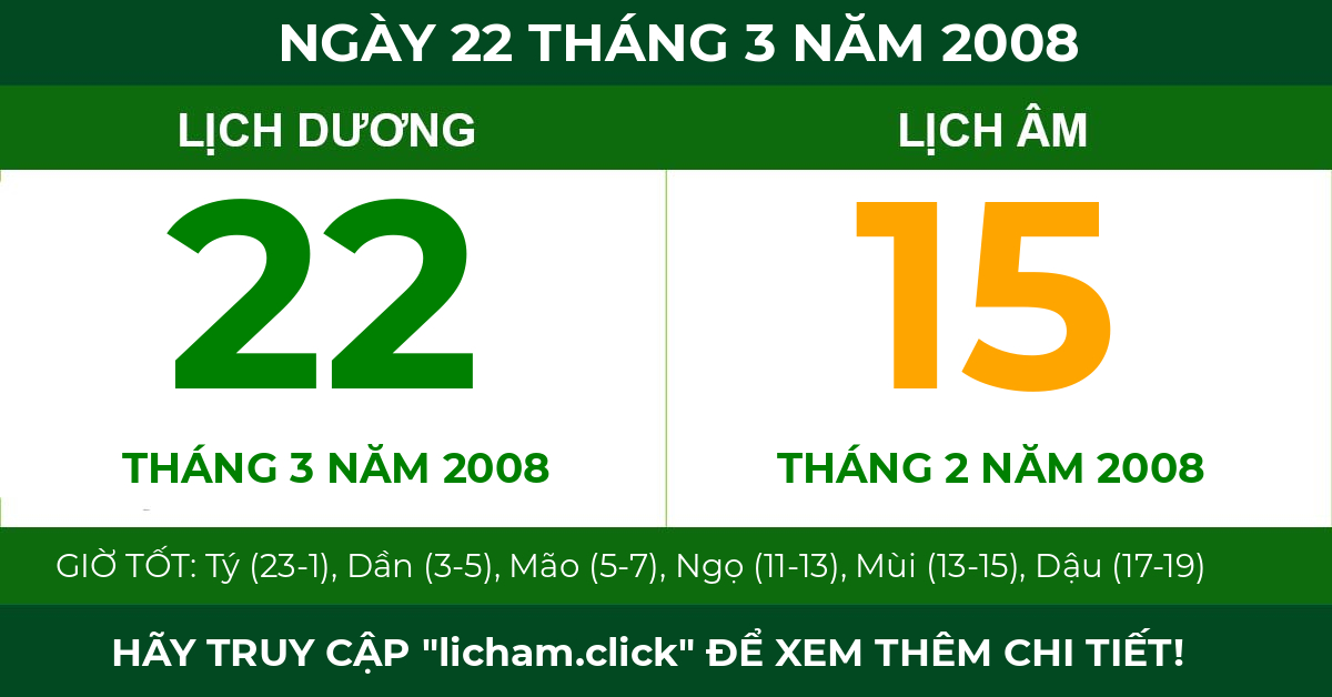 lịch âm ngày 22 tháng 3 năm 2008