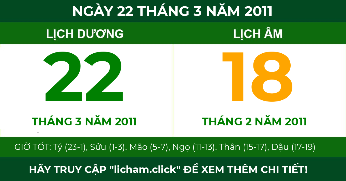 lịch âm ngày 22 tháng 3 năm 2011