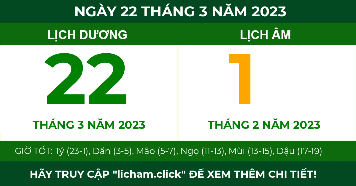 lịch âm ngày 22 tháng 3 năm 2023