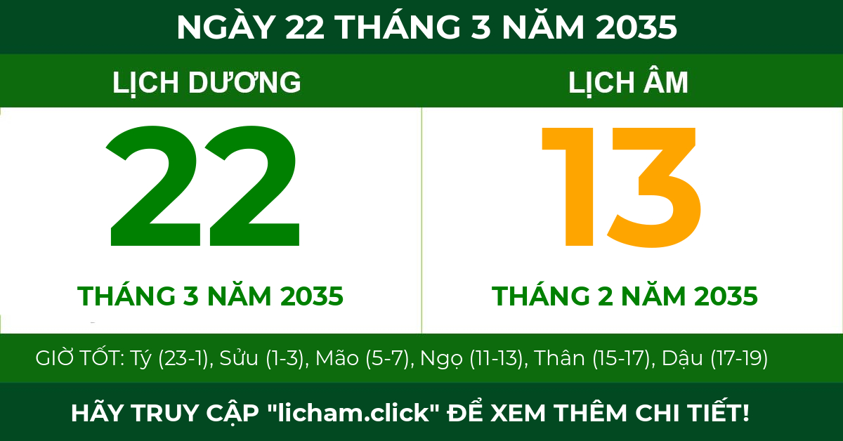 lịch âm ngày 22 tháng 3 năm 2035