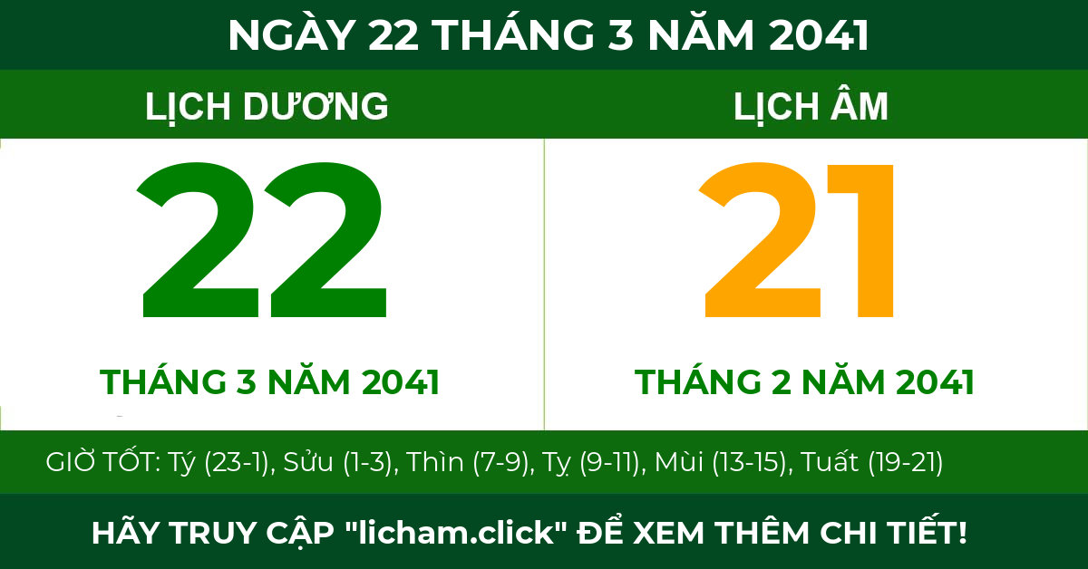 lịch âm ngày 22 tháng 3 năm 2041