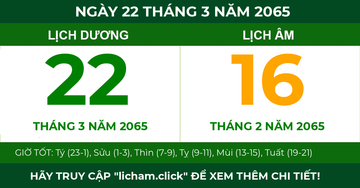 lịch âm ngày 22 tháng 3 năm 2065