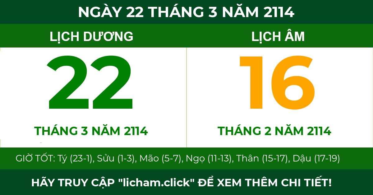 lịch âm ngày 22 tháng 3 năm 2114
