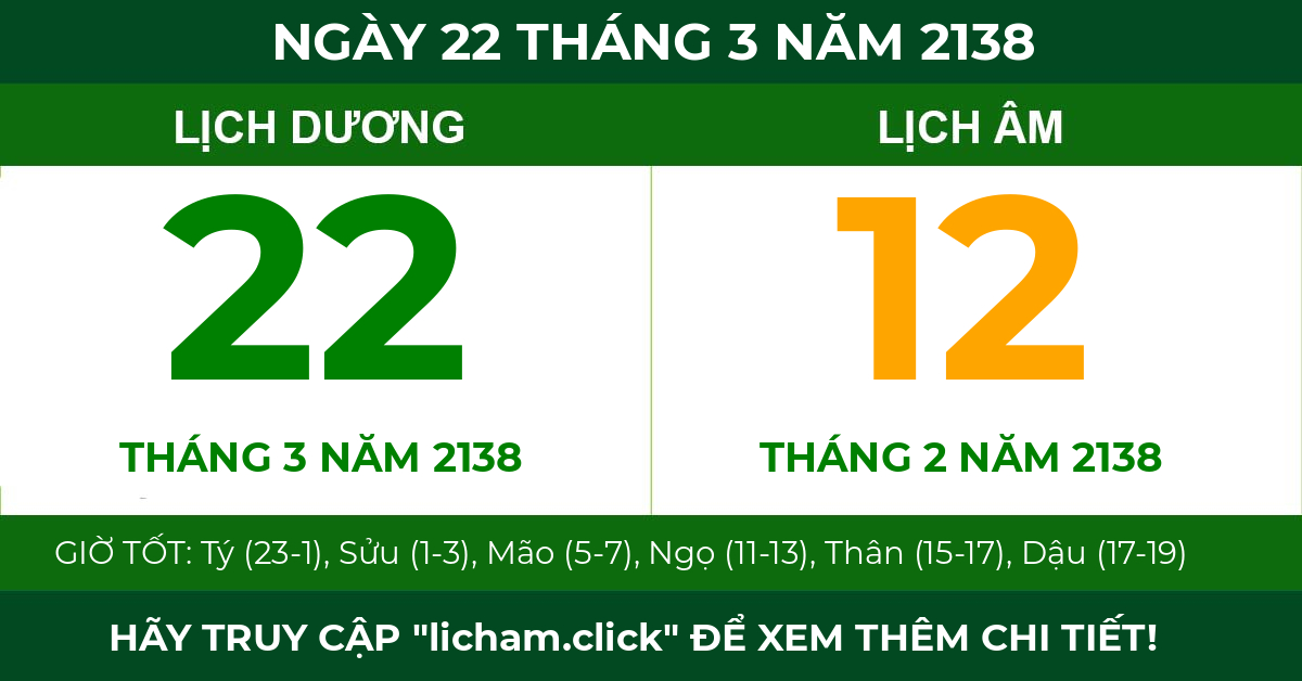 lịch âm ngày 22 tháng 3 năm 2138