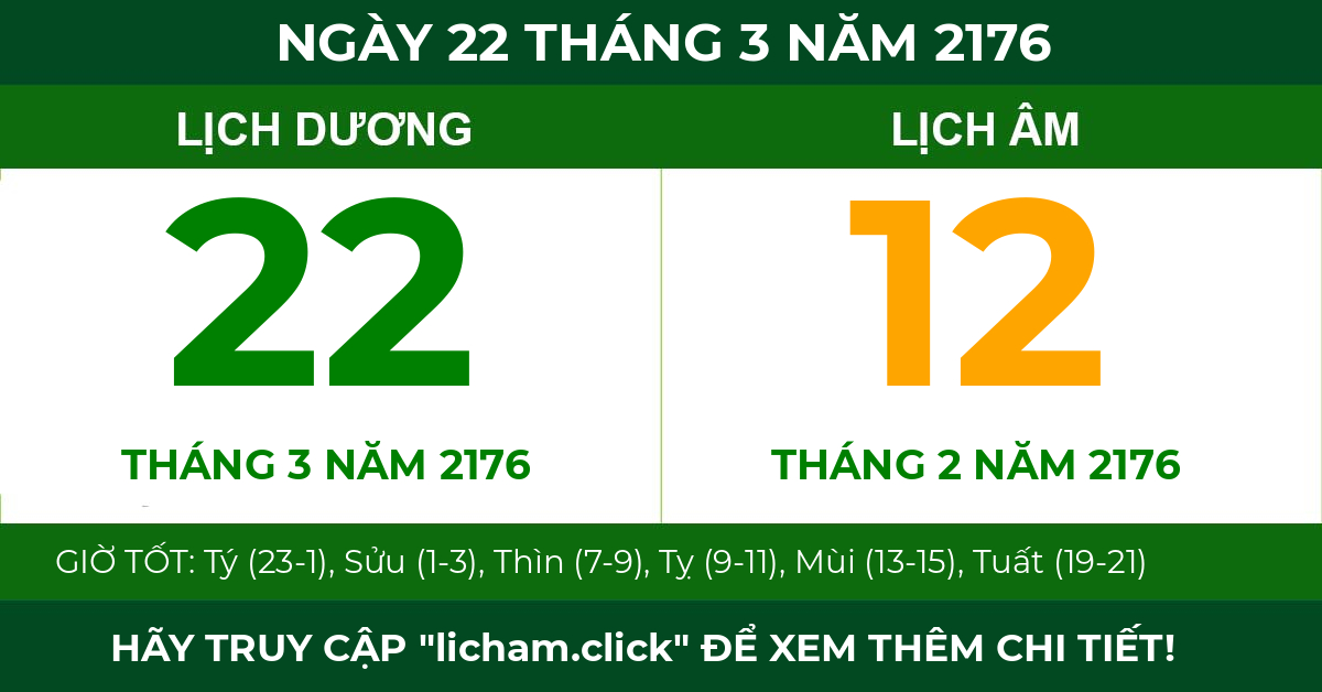 lịch âm ngày 22 tháng 3 năm 2176