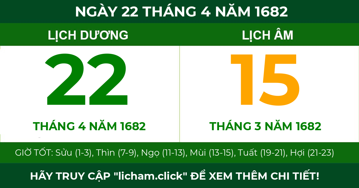 lịch âm ngày 22 tháng 4 năm 1682