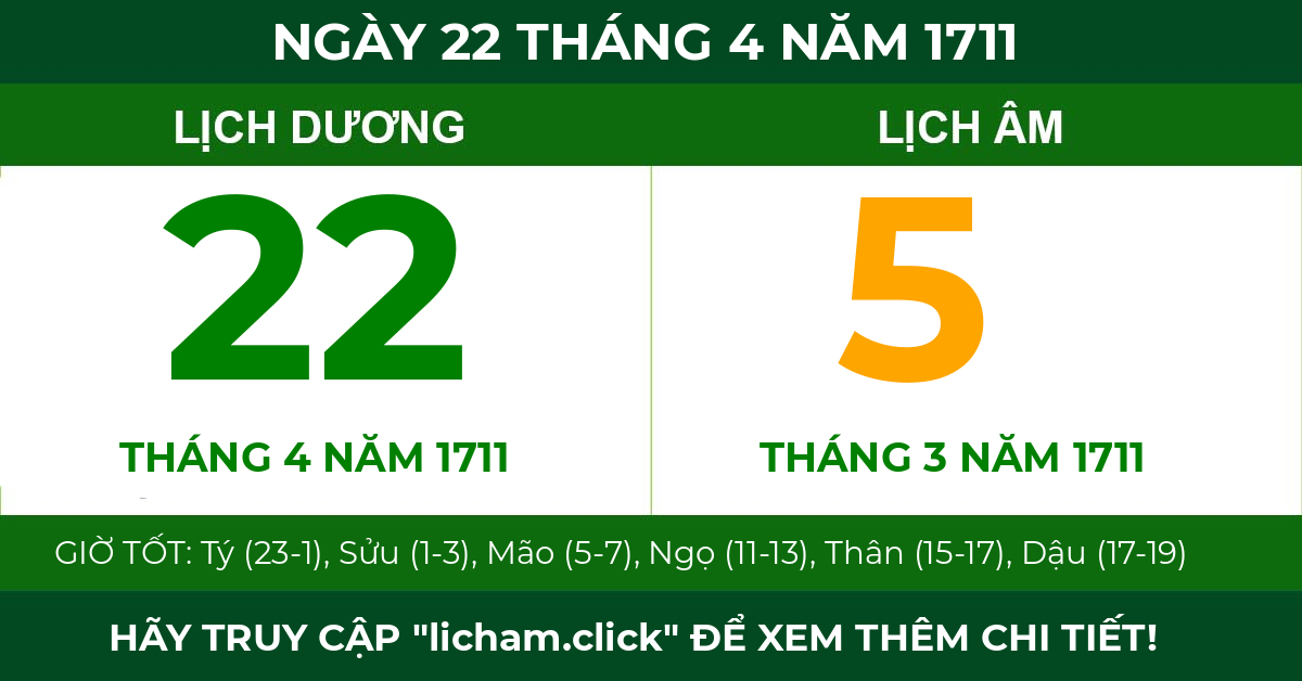 lịch âm ngày 22 tháng 4 năm 1711