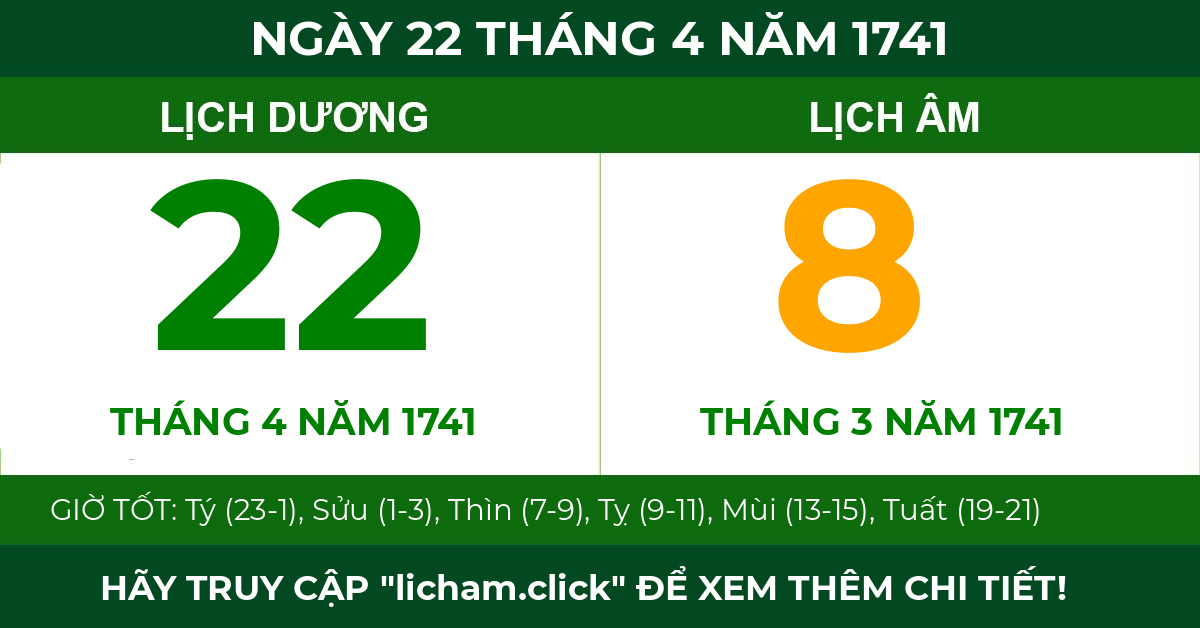 lịch âm ngày 22 tháng 4 năm 1741