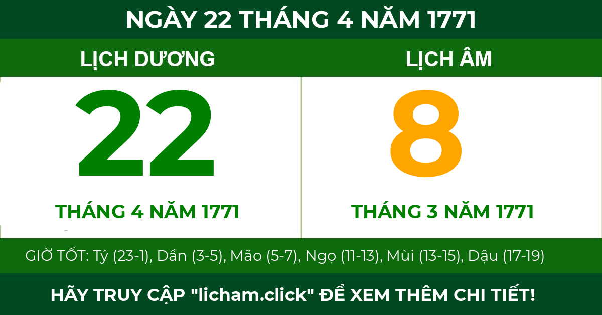 lịch âm ngày 22 tháng 4 năm 1771