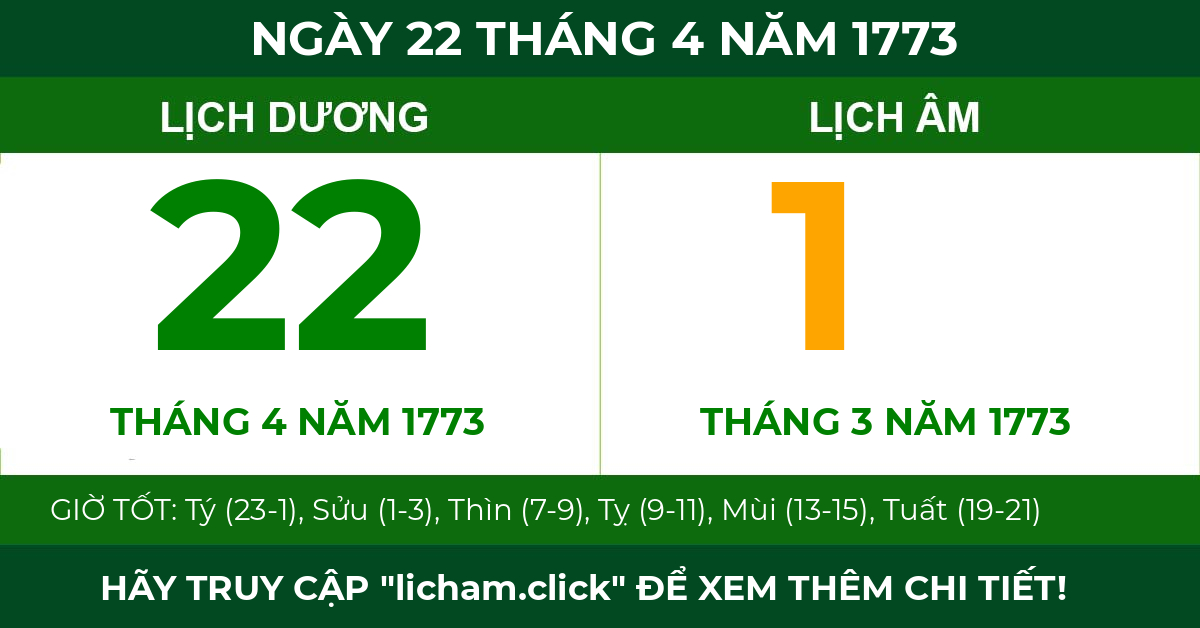 lịch âm ngày 22 tháng 4 năm 1773