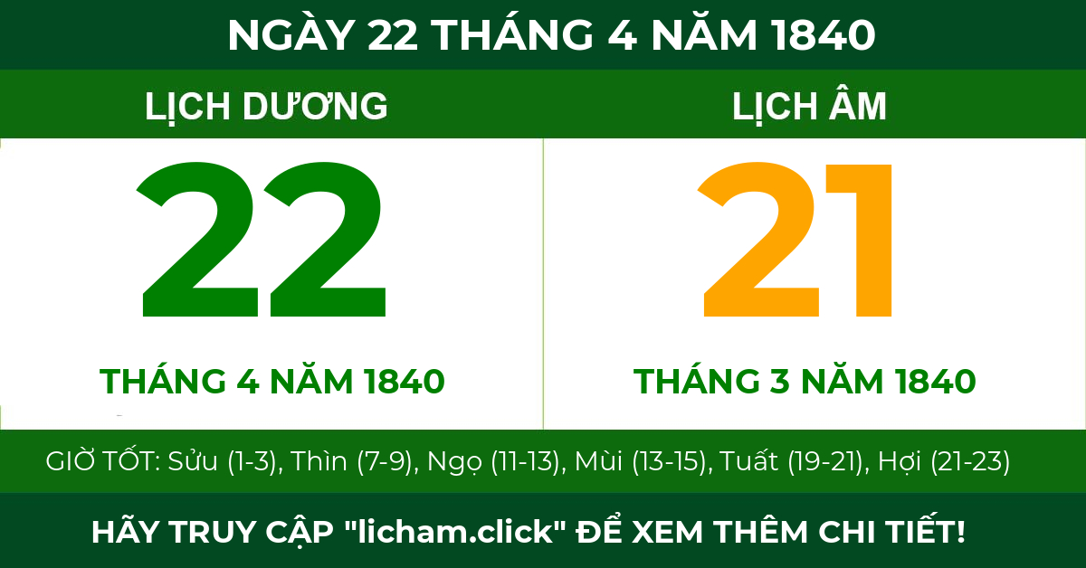 lịch âm ngày 22 tháng 4 năm 1840