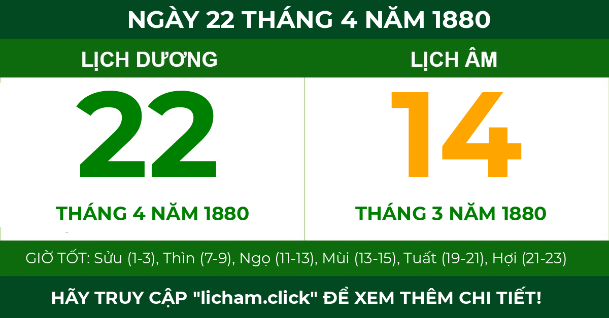 lịch âm ngày 22 tháng 4 năm 1880