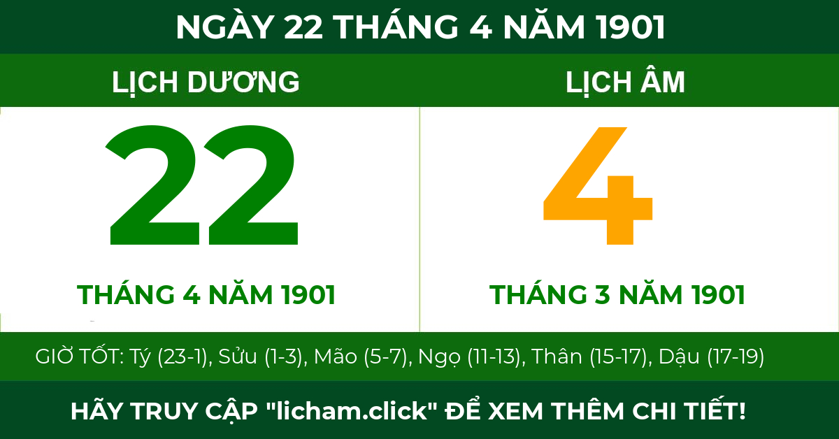 lịch âm ngày 22 tháng 4 năm 1901