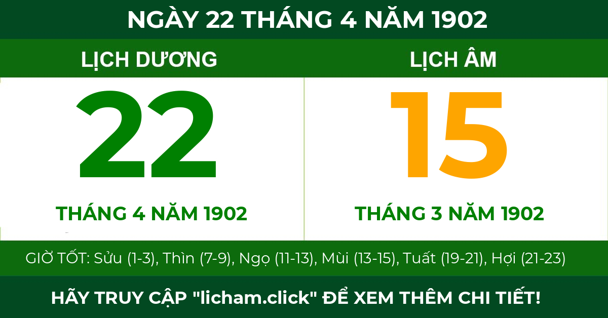 lịch âm ngày 22 tháng 4 năm 1902