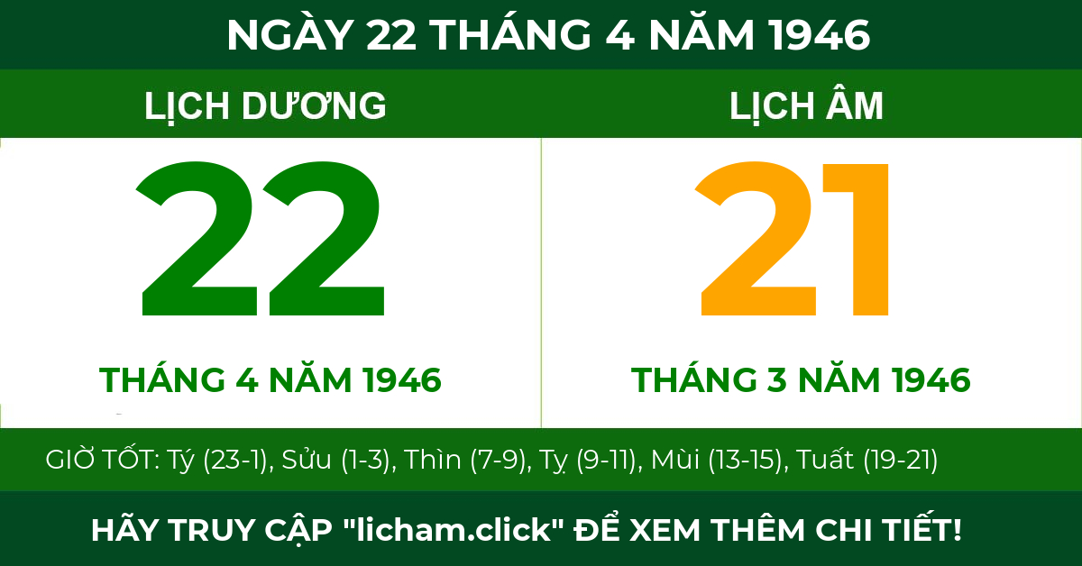 lịch âm ngày 22 tháng 4 năm 1946