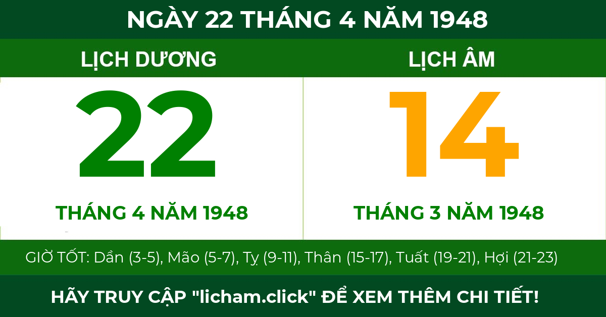 lịch âm ngày 22 tháng 4 năm 1948