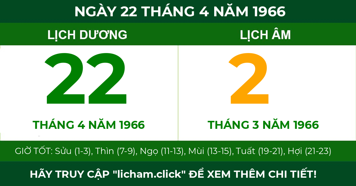 lịch âm ngày 22 tháng 4 năm 1966