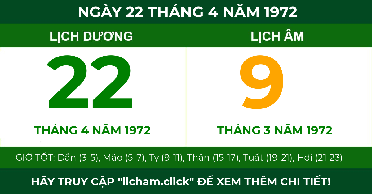 lịch âm ngày 22 tháng 4 năm 1972