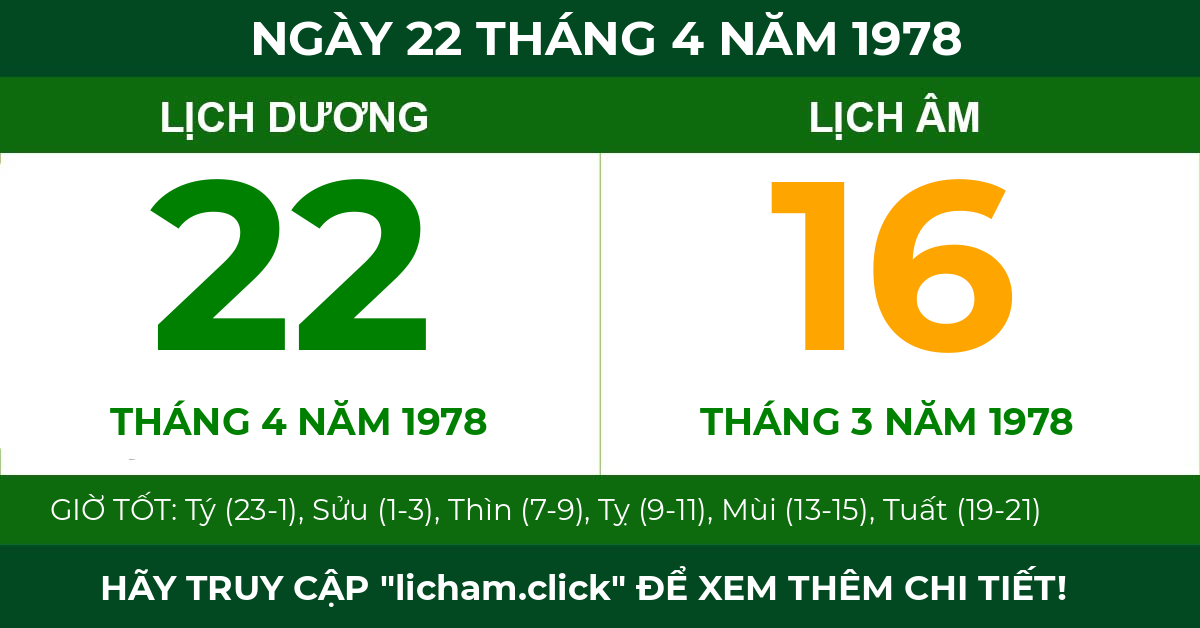 lịch âm ngày 22 tháng 4 năm 1978
