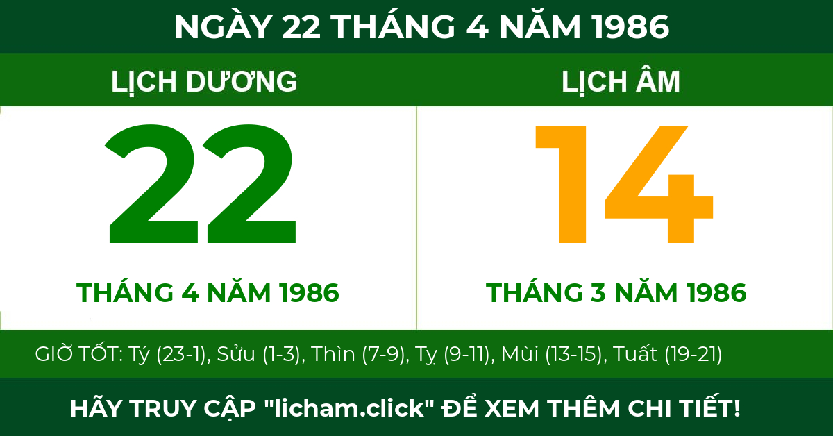 lịch âm ngày 22 tháng 4 năm 1986
