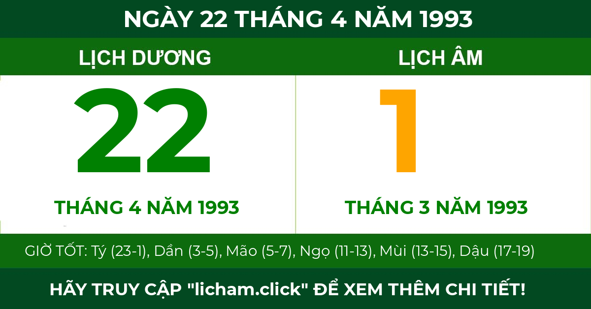 lịch âm ngày 22 tháng 4 năm 1993