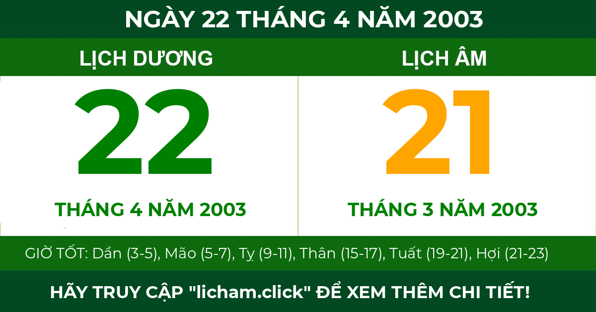 lịch âm ngày 22 tháng 4 năm 2003