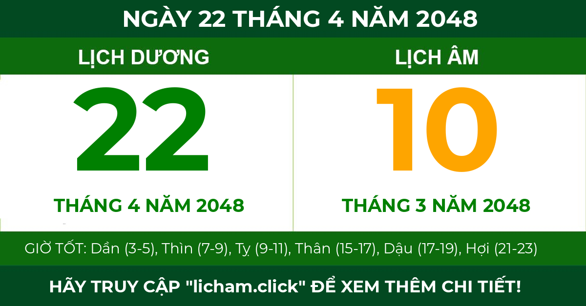 lịch âm ngày 22 tháng 4 năm 2048