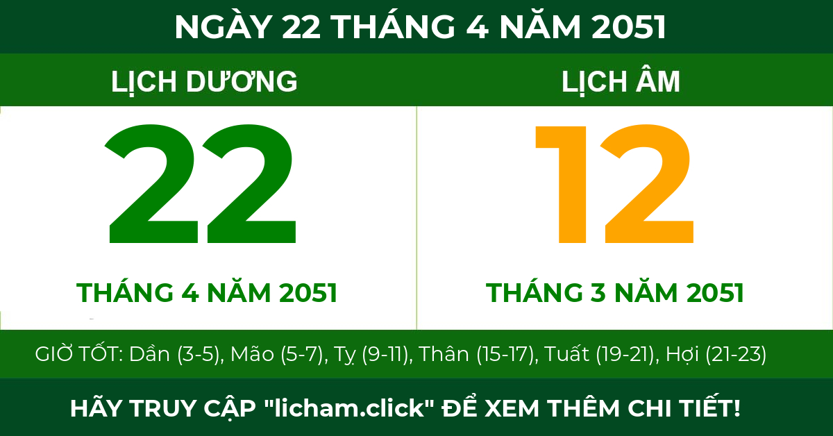 lịch âm ngày 22 tháng 4 năm 2051